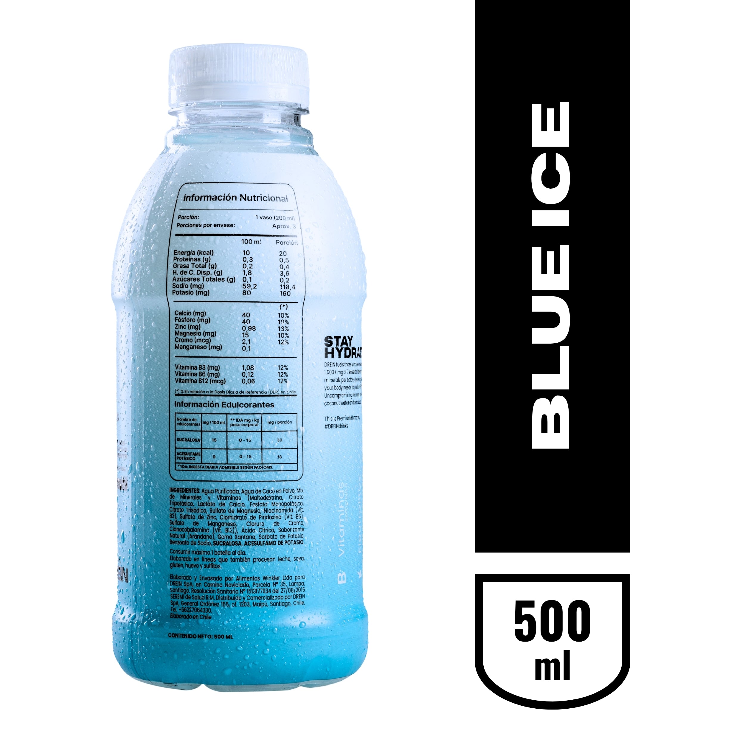 DREIN - Blue ICE Bebida Hidratante Vitaminas y Electrolitos 500ml