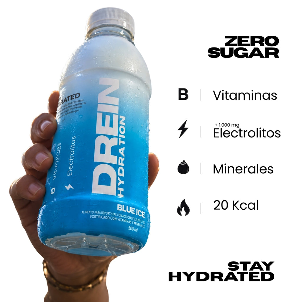 DREIN - Pack 12 unidades Blue ICE Bebida Hidratante Vitaminas y Electrolitos 500ml